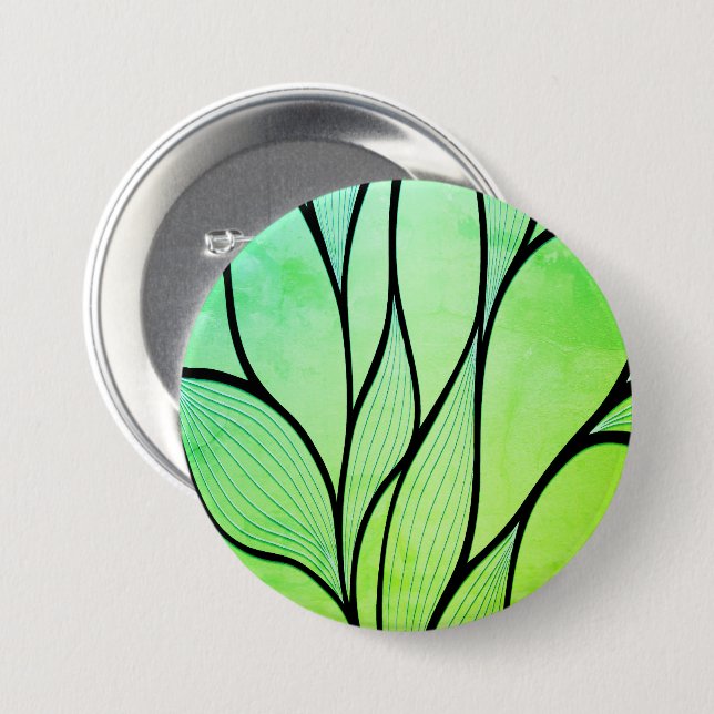 Bright Green Hues Creative Leave Pattern  3 Inch Round Button (Front & Back)
