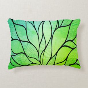 Bright Green Hues Creative Leave Pattern Accent Pillow
