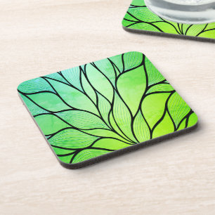 Bright Green Hues Creative Leave Pattern Coaster