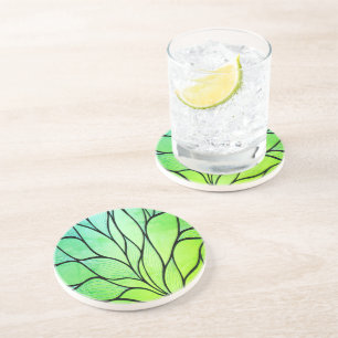 Bright Green Hues Creative Leave Pattern  Coaster