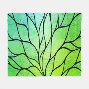 Bright Green Hues Creative Leave Pattern Fleece Blanket