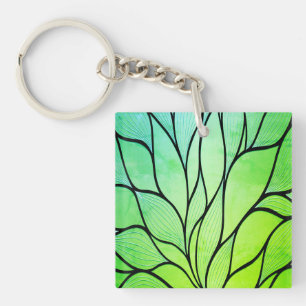 Bright Green Hues Creative Leave Pattern  Keychain
