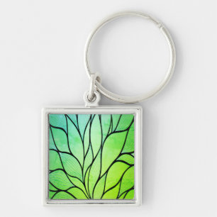 Bright Green Hues Creative Leave Pattern  Keychain