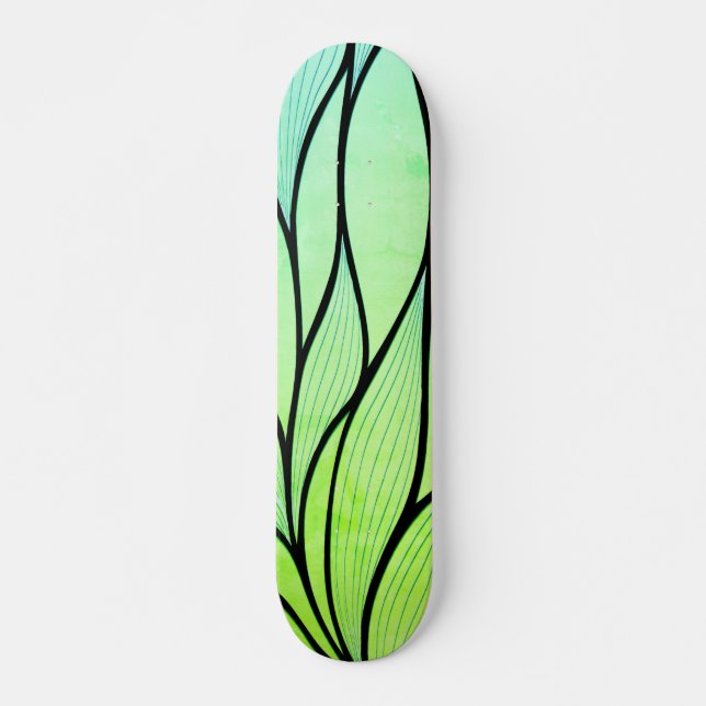 Bright Green Hues Creative Leave Pattern  Skateboard (Front)