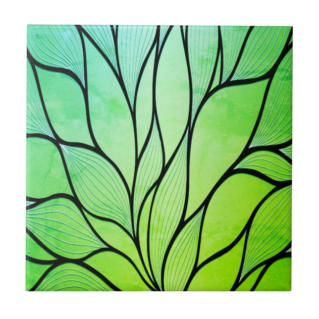 Bright Green Hues Creative Leave Pattern  Tile (Front)