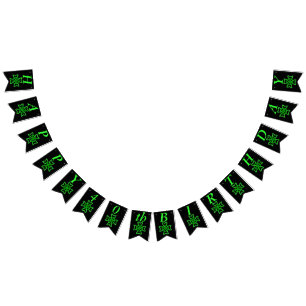 Bright Green Irish Celtic Knot Design on Black Bunting Flags