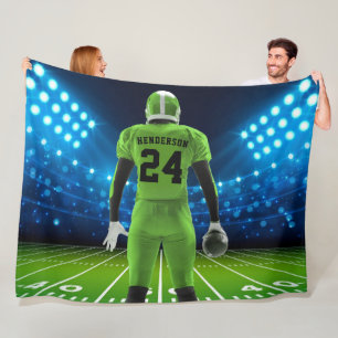 Bright Green Jersey Personalized Football Player Fleece Blanket