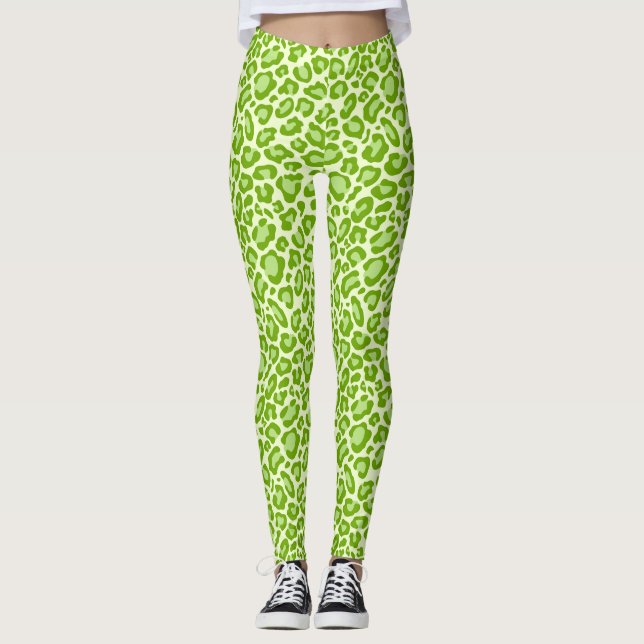 Bright Green Leopard Animal Print Leggings (Front)
