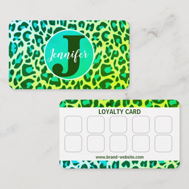 Bright Green Leopard Print Rockabilly Pattern Business Card (Front/Back)