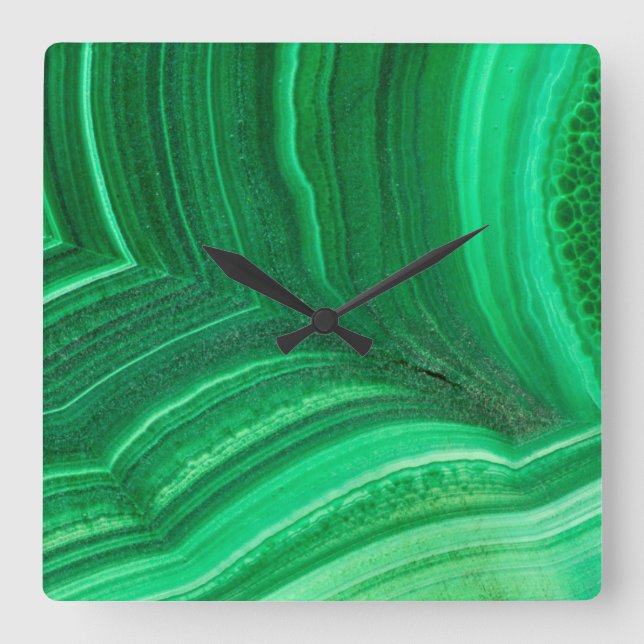 Bright green Malachite Mineral Square Wall Clock (Front)