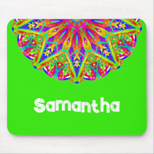 Bright Green Mandala Name Mousepad