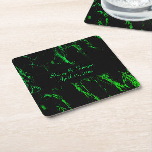 Bright Green Marble  Square Paper Coaster