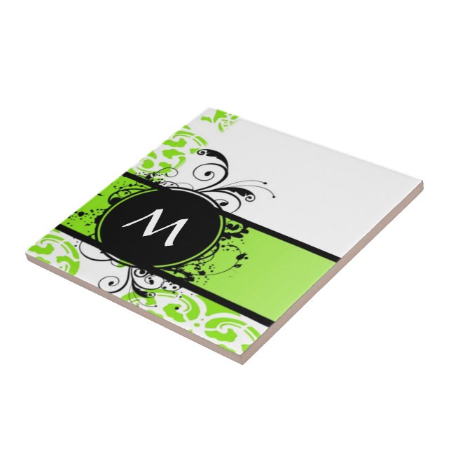 Bright green monogram pattern tile (Side)