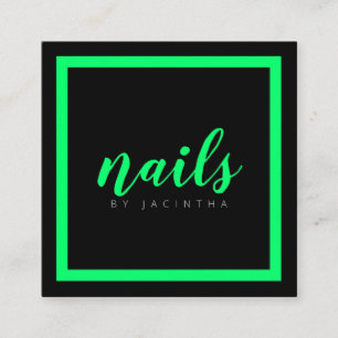 Bright Green Neon Modern Nail Technician Salon Square Business Card