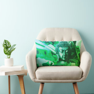 Bright Green Ombre Buddha Meditation Zen Lumbar Pillow