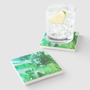 Bright Green Ombre Buddha Meditation Zen Stone Coaster