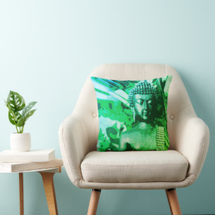 Bright Green Ombre Buddha Meditation Zen Throw Pillow