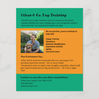 Bright Green Orange Dog Training Pet Services Flyer