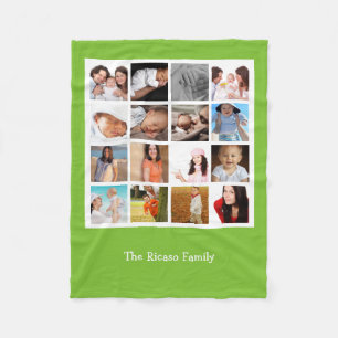 Bright Green Photo Collage Personalized Fleece Blanket