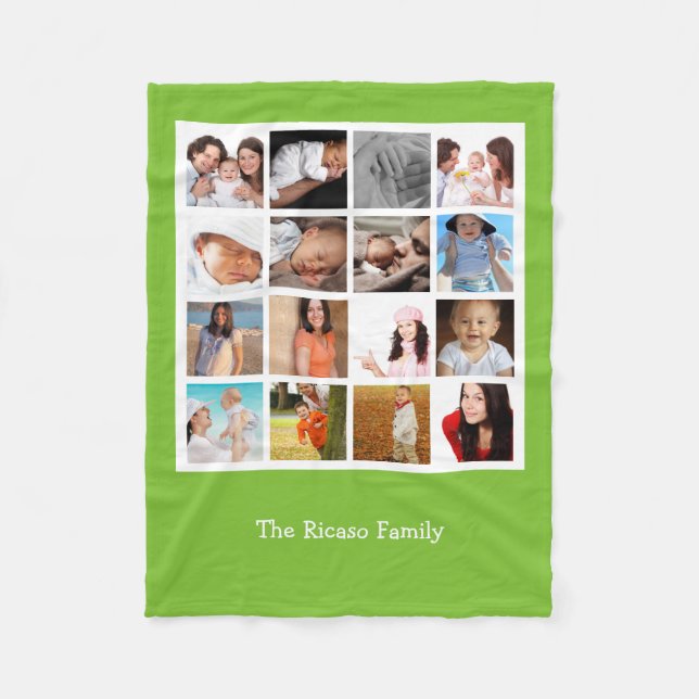 Bright Green Photo Collage Personalized Fleece Blanket (Front)