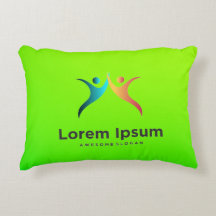 Bright green pillow with colourful abstract figure