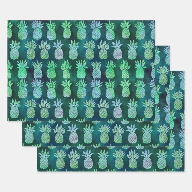 Bright Green Pineapple Wrapping Paper Sheet (Set)