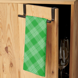 Bright Green Plaid Checked Pattern Kitchen Towel