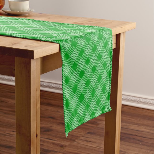 Bright Green Plaid Checked Pattern Short Table Runner (In Situ)