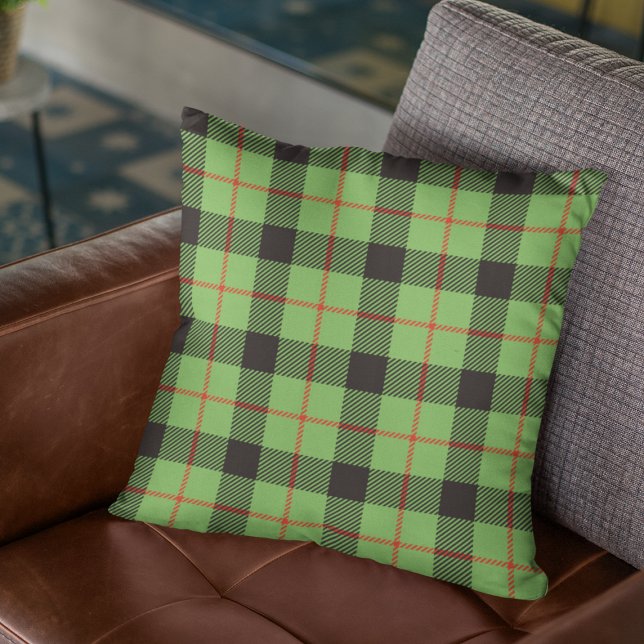 Bright Green & Red Plaid Throw Pillow (Creator Uploaded)