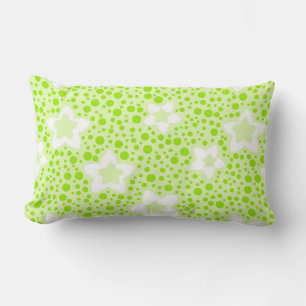 Bright green retro polka dots with floral pattern  lumbar pillow