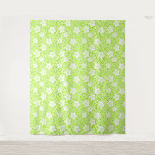 Bright green retro polka dots with floral pattern tapestry