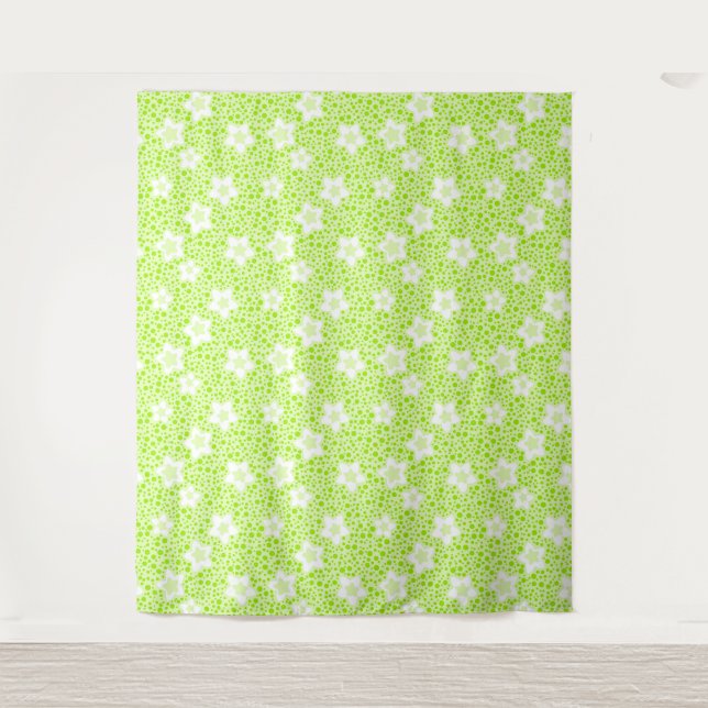 Bright green retro polka dots with floral pattern  tapestry (Front)