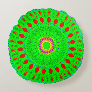 Bright Green Round Bohemian Throw Pillow