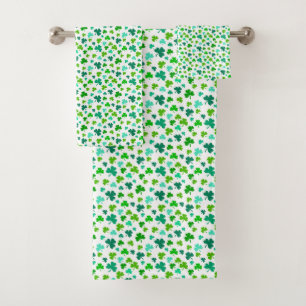Bright Green Shamrock Bath Towel Set