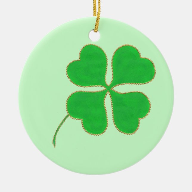 Bright Green Shamrock Gold Dots Trim, Ornaments (Front)