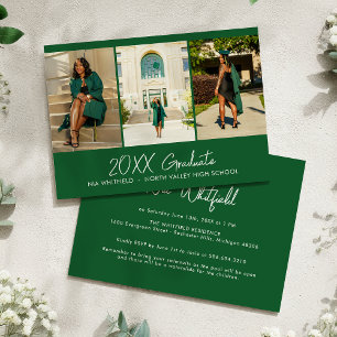 Bright Green Simple Photo Collage Graduation Party Invitation