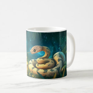 bright green snake in a lush jungle coffee mug