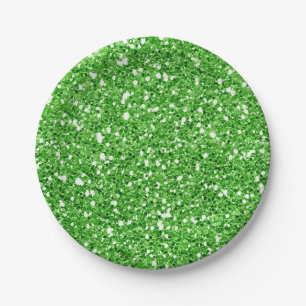 Bright Green Sparkle Glitter Glam Custom Party Paper Plate