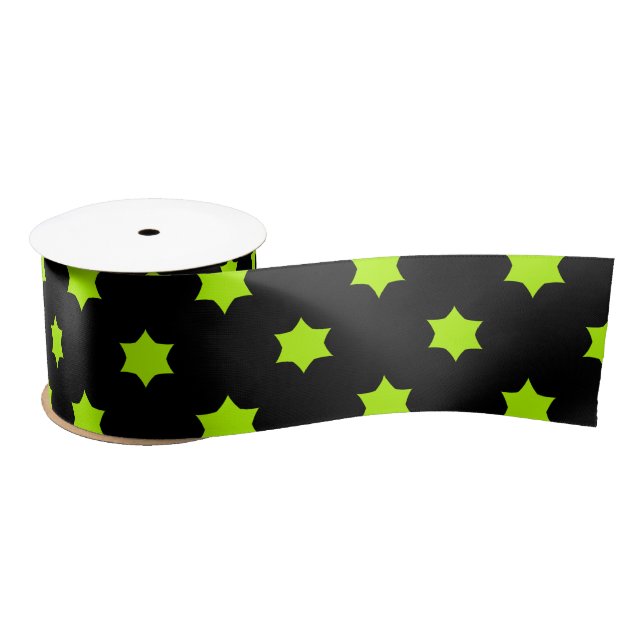 Bright Green Star Pattern Satin Ribbon (Spool)