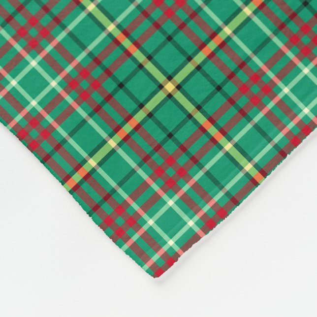 Bright Green Vintage Christmas Plaid Pattern Fleece Blanket (Corner)