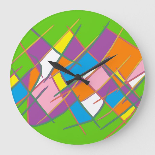 Bright green with purple orange yellow design large clock (Front)