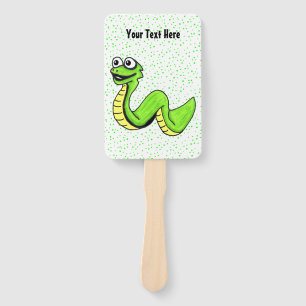 Bright Green Yellow Snake Smiling Face Polka Dots Hand Fan