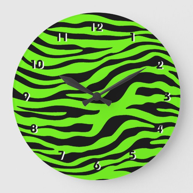 Bright Green Zebra Animal Print Large Clock (Front)