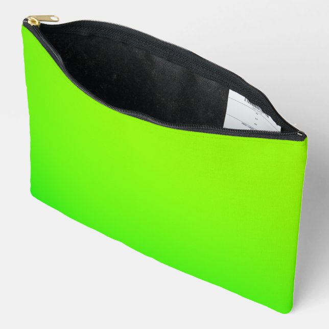 Bright green zippered pouch with black zipper  (Open)