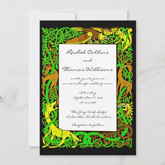 Bright Greens Celtic Animaux Faire-part de mariage (Devant)
