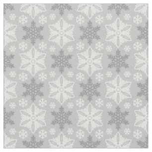 Bright Grey and Winter White Snowflake Pattern Fabric