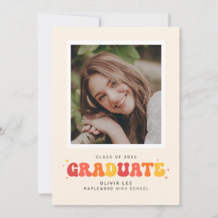 Bright Groovy Retro Photo Graduation  Announcement