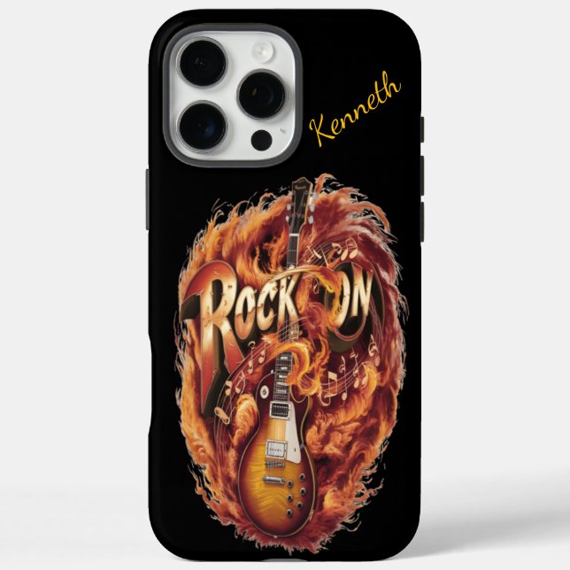 Bright guitar surrounded by flames and music notes Case-Mate iPhone case (Back)