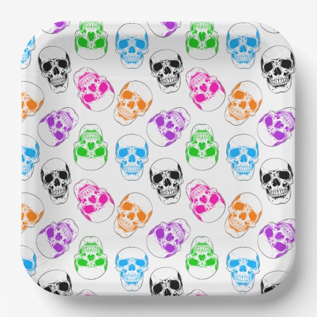 Bright Halloween Skulls  Paper Plate (Front)