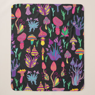 Bright,hallucinogenic,decorative,fantastic mushroo sherpa blanket